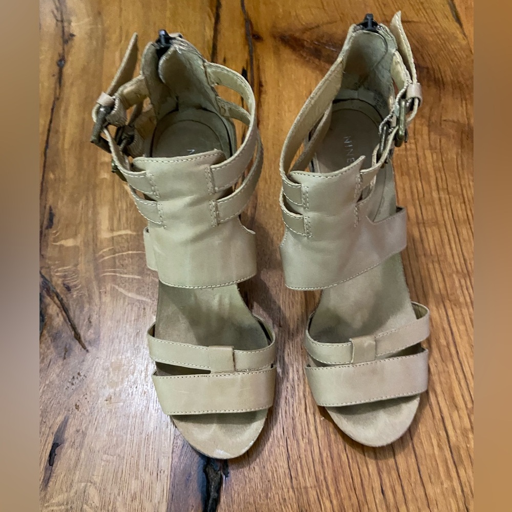 Nine West Strappy High Heel Sandals in Smalltalko Mushroom, Size 6M
